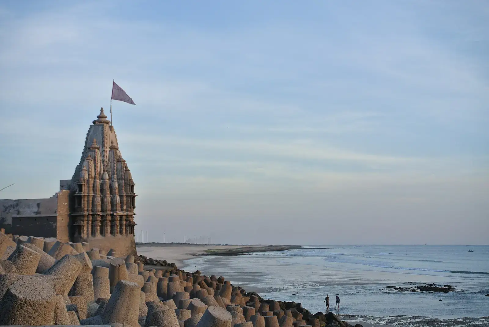 Somnath temple standing above the rocky Arabian Sea shore