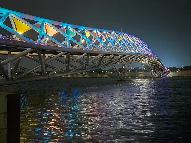 The Sabarmati riverfront and Atal Bridge in Ahmedabad